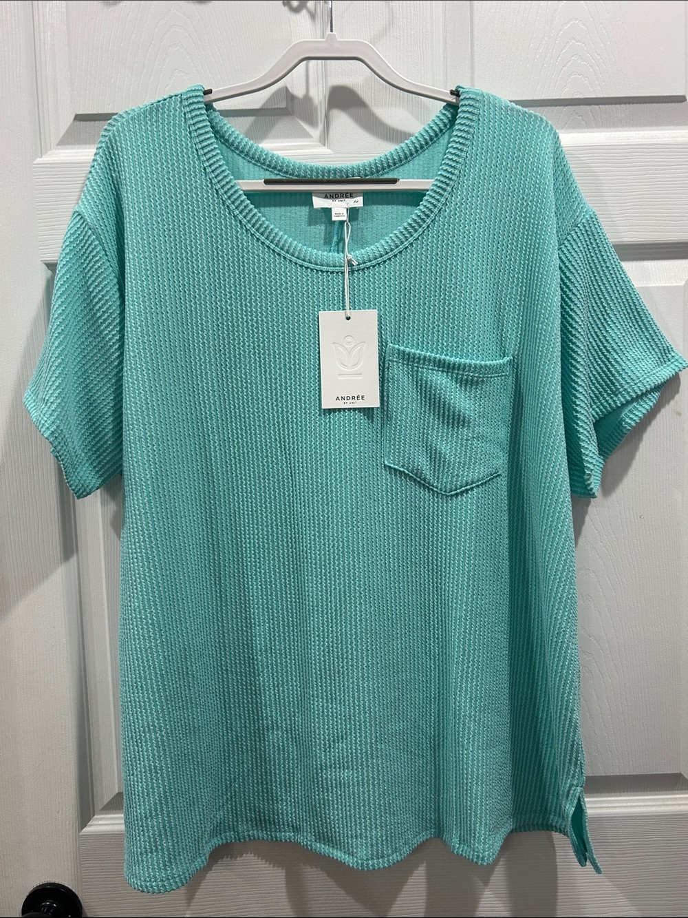 Andrée Mint Waffle Knit Pocket Sweater Tee